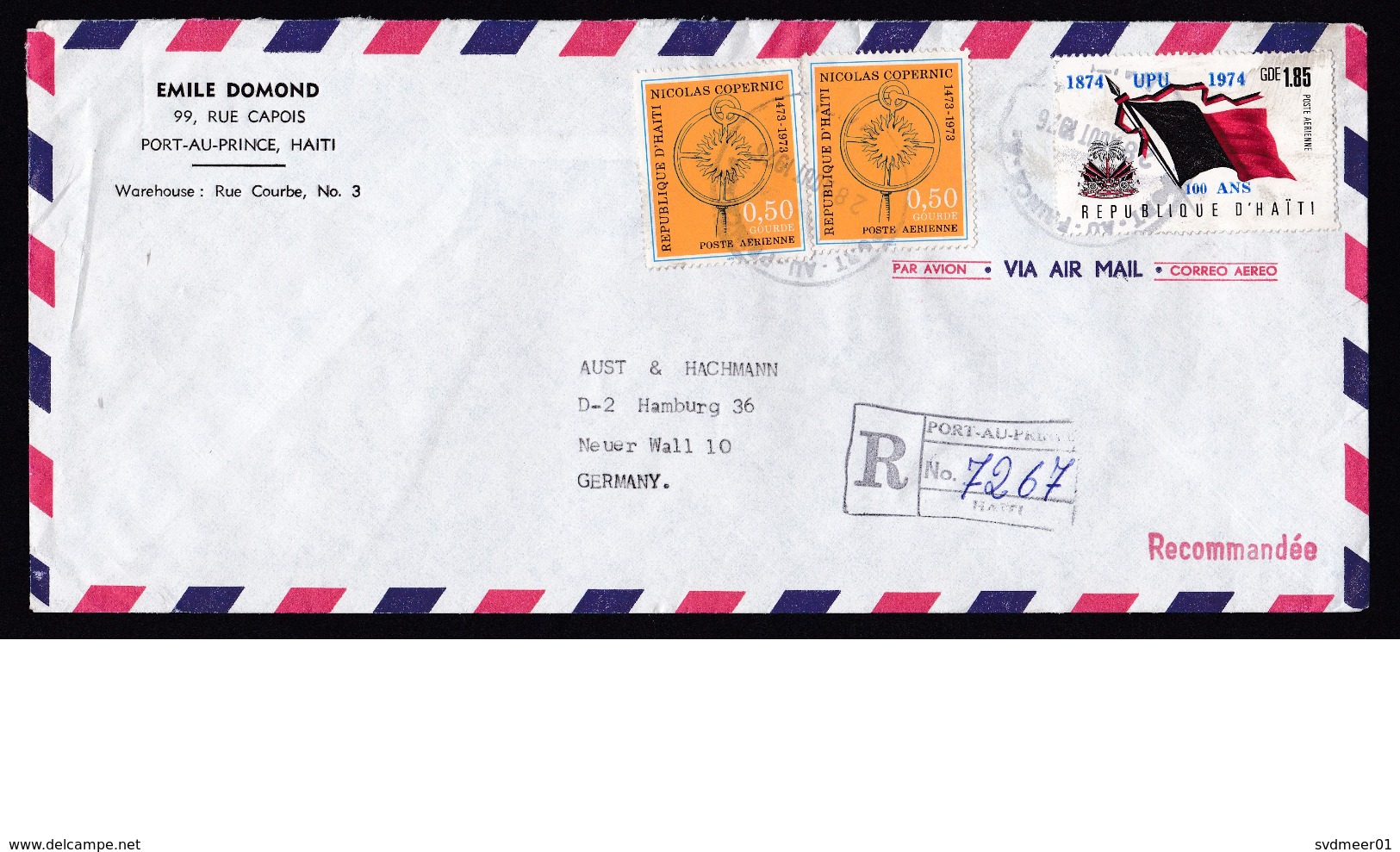 Haiti: Registered Airmail Cover To Germany, 1976, 3 Stamps, Copernicus, Flag, Rare Overprint UPU (fingerprints At Stamp) - Haïti