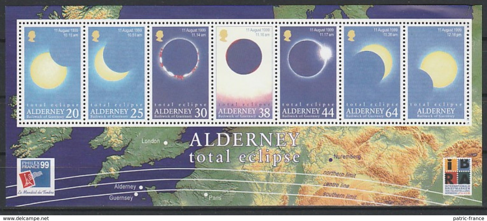 AURIGNY ALDERNEY 1999 - BF6** Eclipse Solaire Totale (cote 11.00) - Alderney