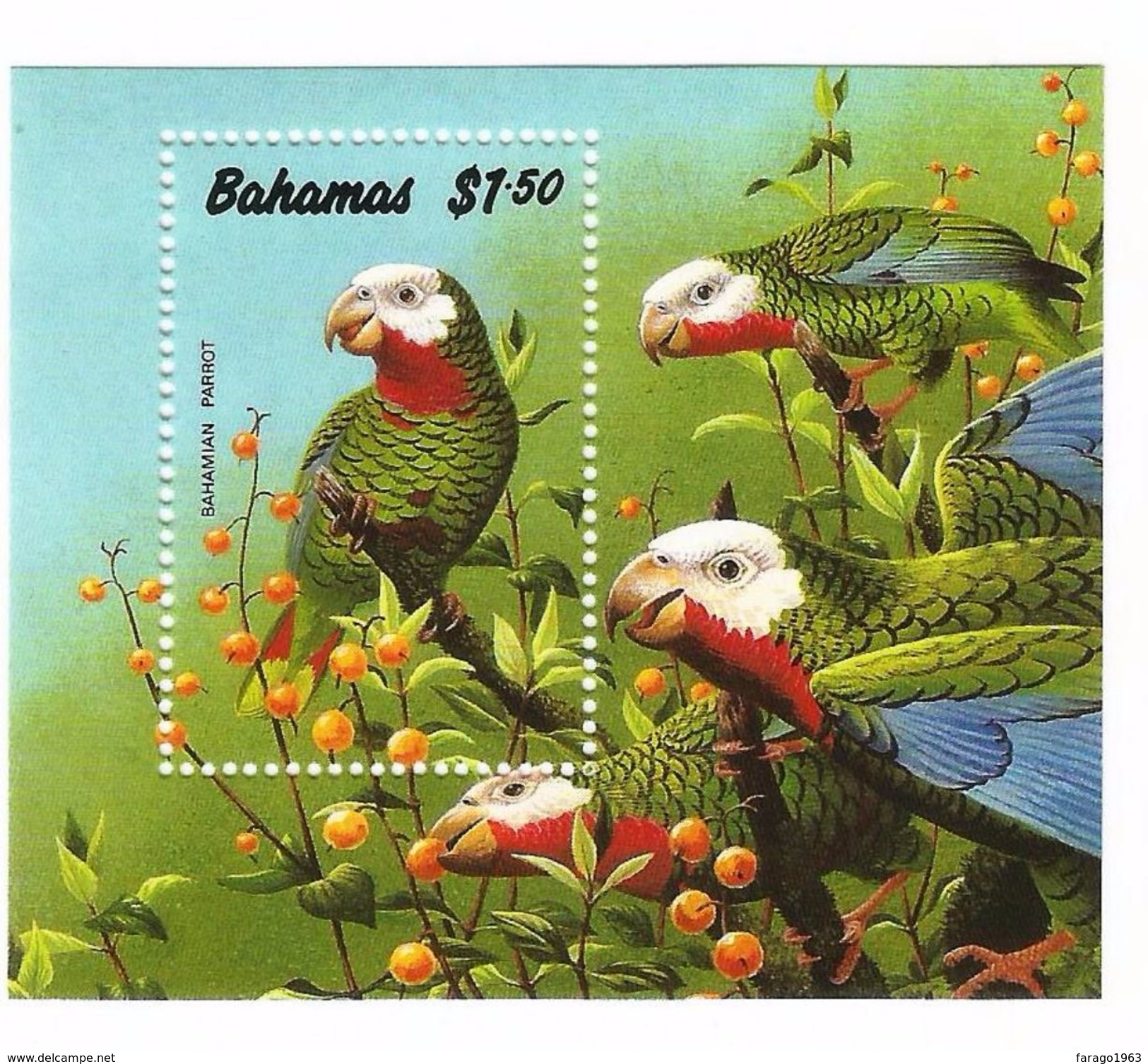 1990 Bahamas Parrots Birds Complete Set Of 4 + Souvenir Sheet NH - Bahamas (1973-...)