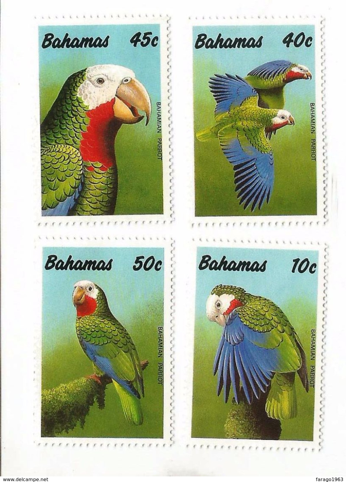 1990 Bahamas Parrots Birds Complete Set Of 4 + Souvenir Sheet NH - Bahamas (1973-...)