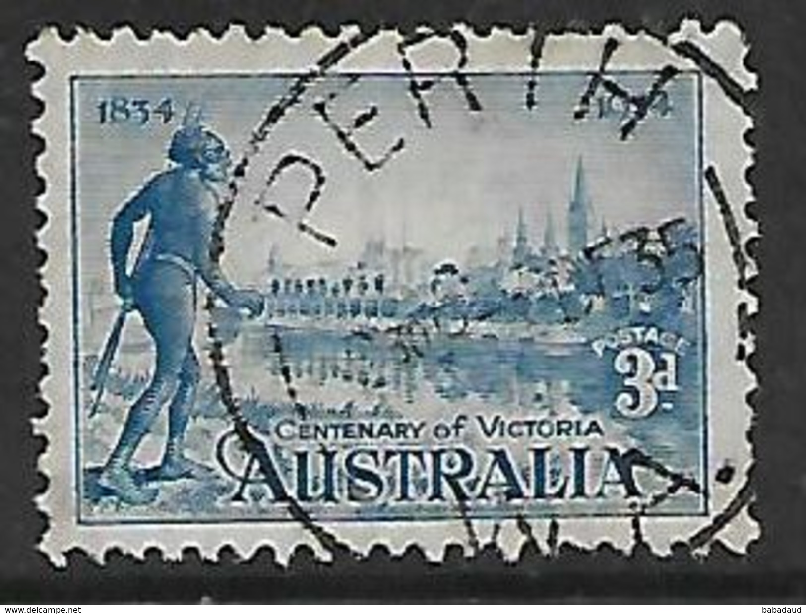 Australia, George V, 1934 Victoria Centenary, 3d Blue, Perf 10.5, Used - Used Stamps