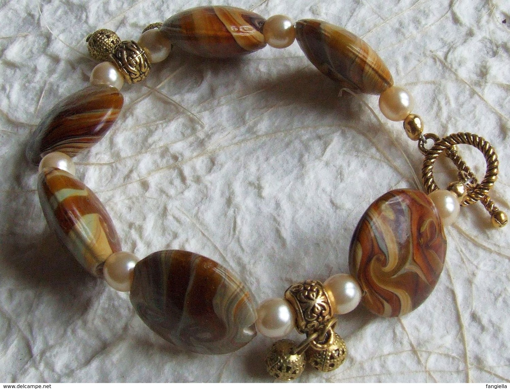 Bracelet Artisanal Marron Perles En Verre - Lampwork, Imitation Perles De Culture Et Breloques  Très Beau Mariage De Cou - Bracelets