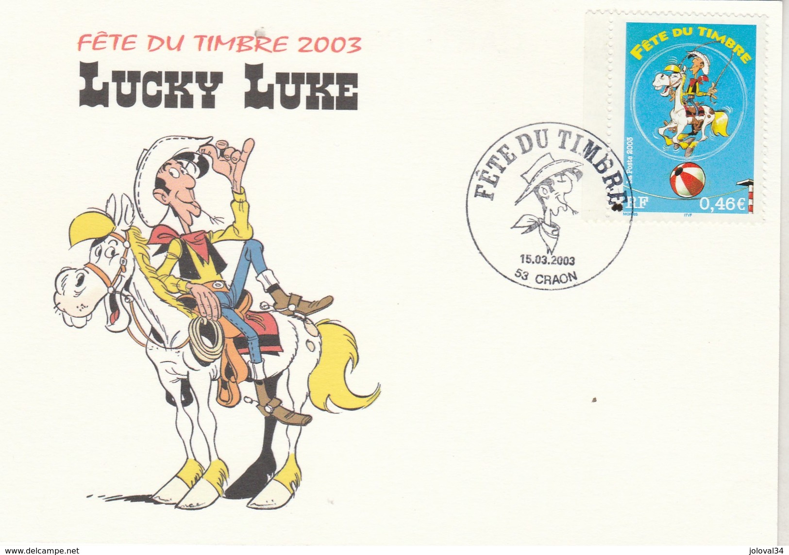 Yvert 3546 Carte Maximum Fête Du Timbre CRAON Mayenne 15/3/2003 Bande Dessinée BD Lucky Luke - 2000-2009