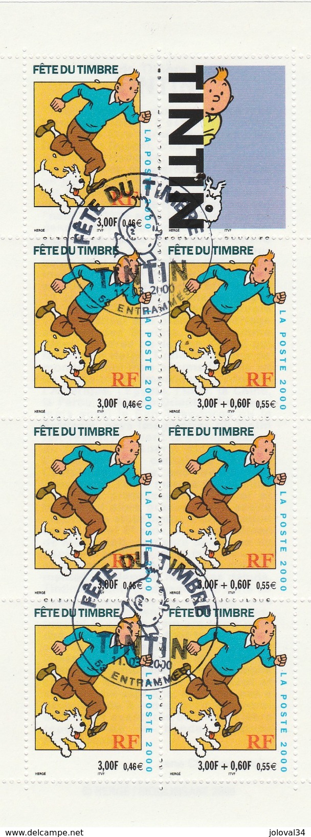 Yvert BC 3305 Carnet Oblitéré Cachet FDC  Fête Du Timbre ENTRAMMES Mayenne 11/3/2000 BD Bande Dessinée Tintin - 2000-2009