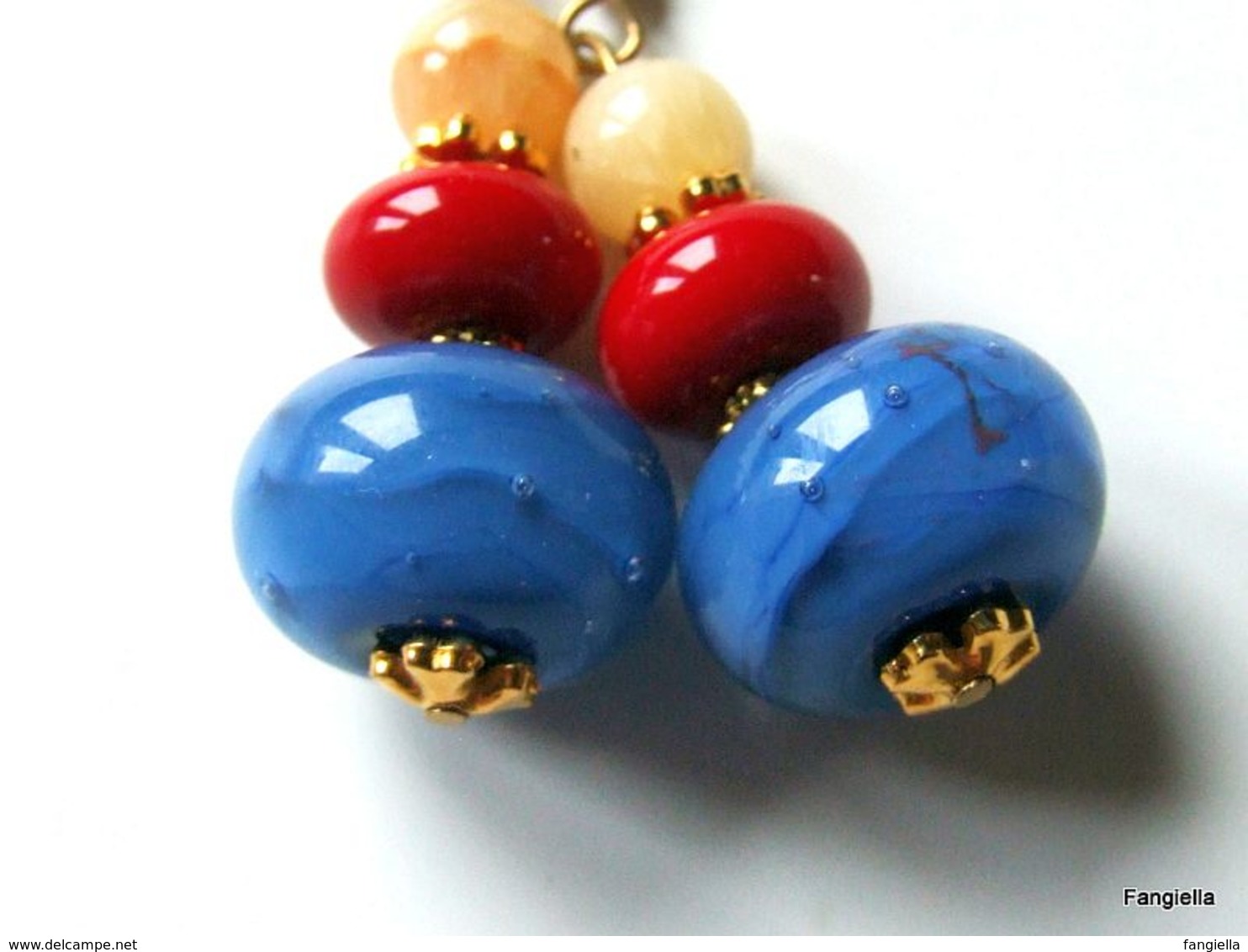 Boucles D'oreilles Bleu Rouge Jaune Perles En Verre Filé Au Chalumeau, Calcite Pierre Semi-précieuse - Boucles D'oreilles