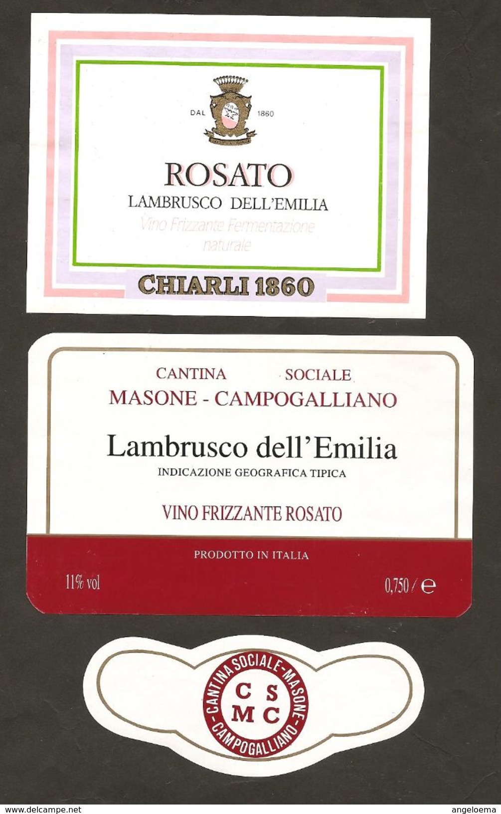 ITALIA - 2 Etichette Vino LAMBRUSCO DELL'EMILIA Cantine CHIARLI Di Modena E SOC.DI MASONE-CAMPOGALLIANO Rosato EMILIA - Vino Rosato