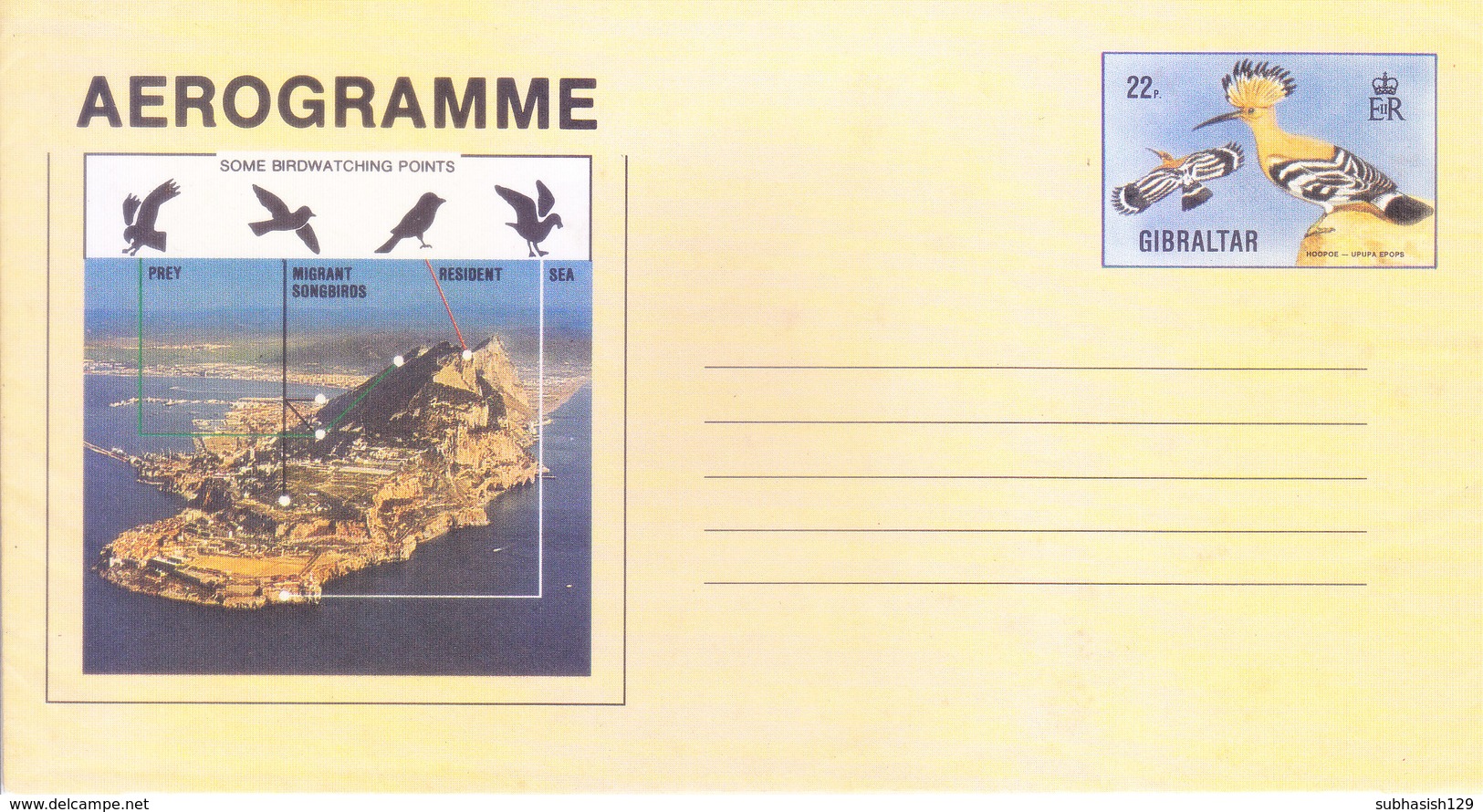 GIBRALTAR - UNUSED / MINT ILLUSTRATED OFFICIAL AEROGRAMME - 22 PENCE - SOME BIRD WATCHING POINTS - Gibraltar