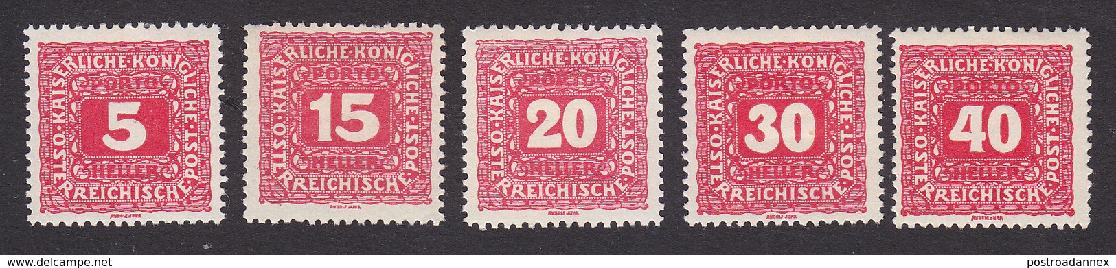 Austria, Scott #J49, J51-J52, J54-J55, Mint Hinged, Postage Due, Issued 1916 - Postage Due