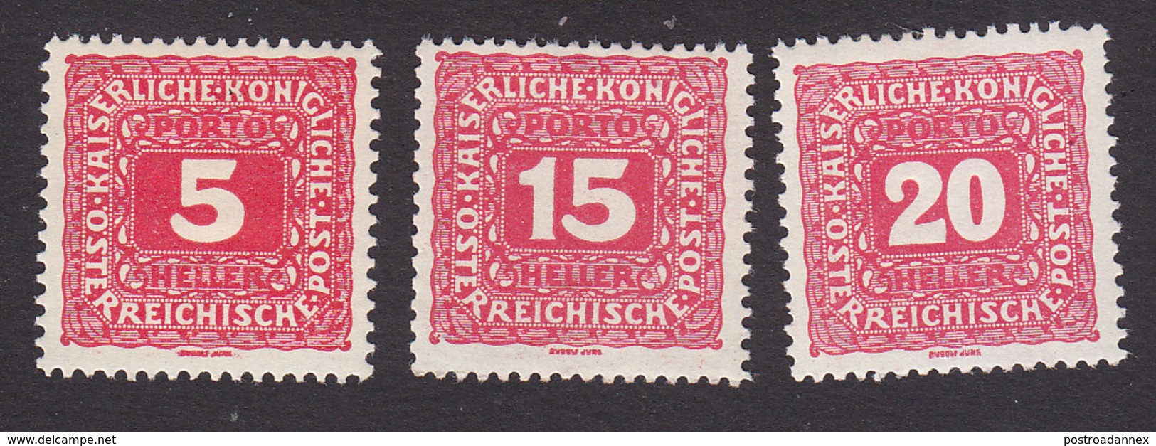 Austria, Scott #J49, J51-J52, Mint Hinged, Postage Due, Issued 1916 - Postage Due