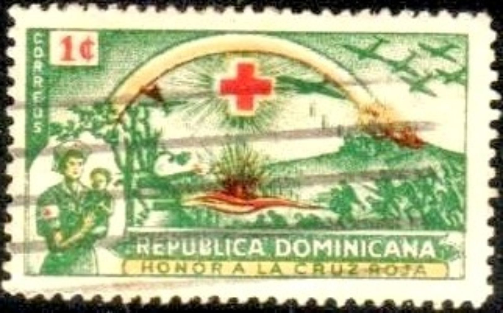 80th Anniv. Intl. Red Cross, Battlefield & Nurse With Child, Dominican Republic Stamp SC#408 Used - Dominicaine (République)