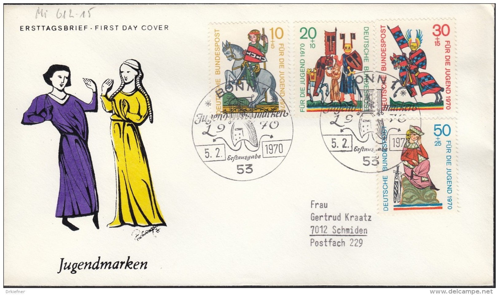 BRD 612-615,  FDC, Jugend: Minnesänger, 1970 - Autres & Non Classés