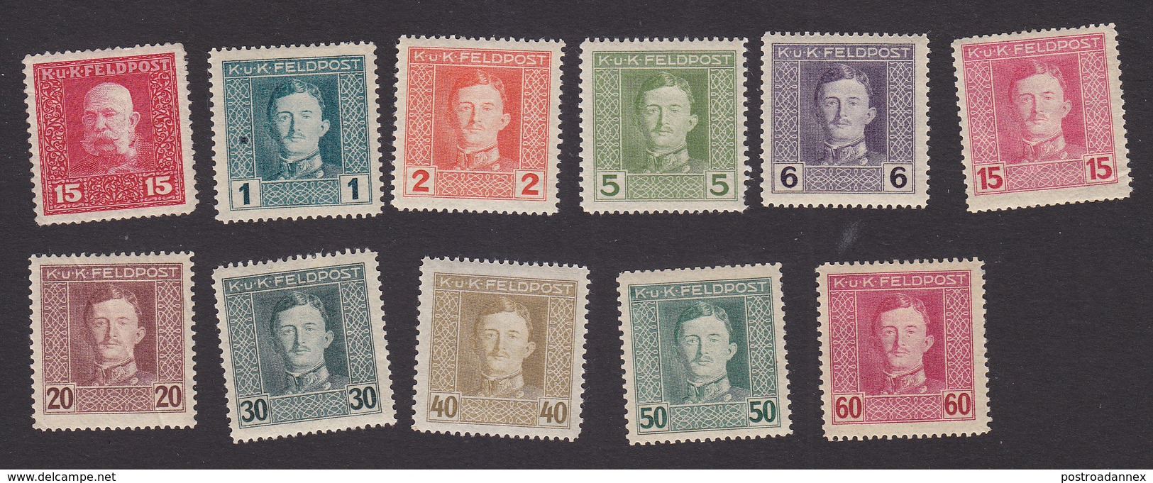 Austria, Scott #M24, M49-M50, M52-M53, M56-M57, M59-M62, Mint Hinged, Military, Issued 1915-17 - Other & Unclassified