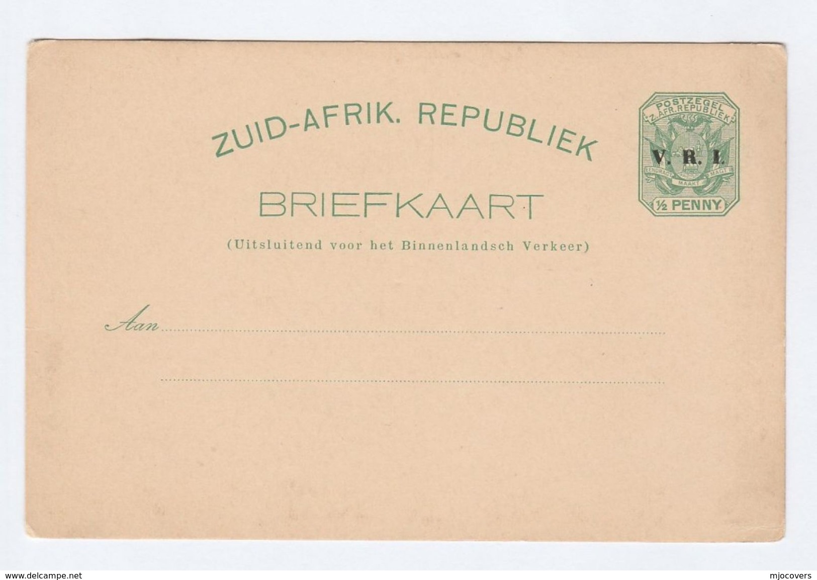 Old Transvaal VRI Ovpt  POSTAL STATIONERY CARD Cover Stamps South Africa - Transvaal (1870-1909)