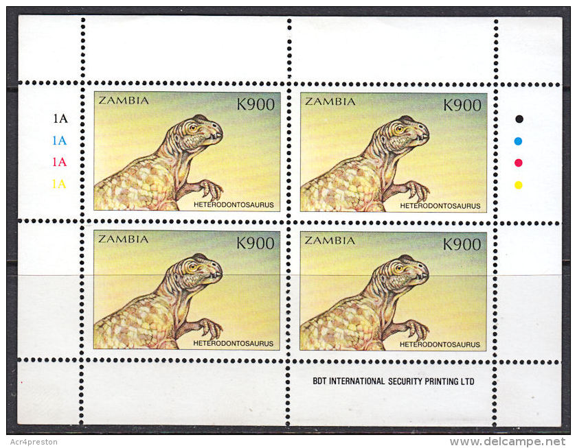 B0623 ZAMBIA 1999, K900 Dinosaurs - Heterodontosaurus  Complete Sheetlet MNH - Zambia (1965-...)