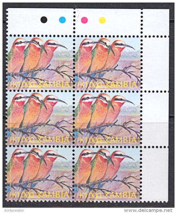 B5258 ZAMBIA 2003, SG 891 K1000 White-fronted Bee-eater  MNH Traffic Light Block Of 6 - Zambia (1965-...)