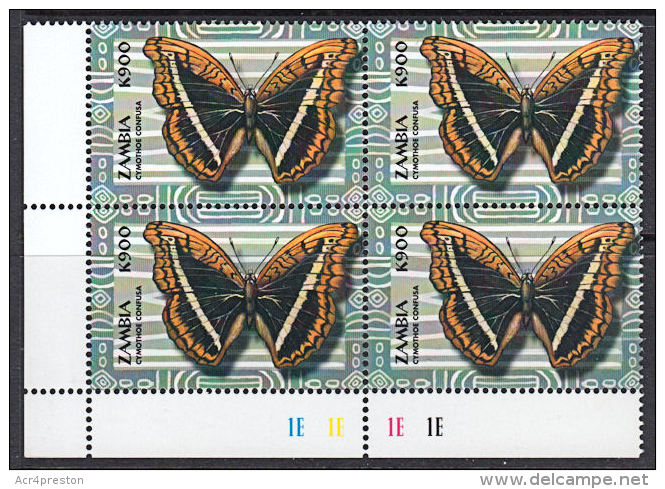B5333 ZAMBIA 2000, K900 Butterflies, MNH Control Block Of 4 - Zambia (1965-...)