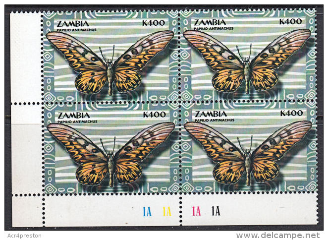 B5334 ZAMBIA 2000, K400 Butterflies, MNH Control Block Of 4 - Zambia (1965-...)