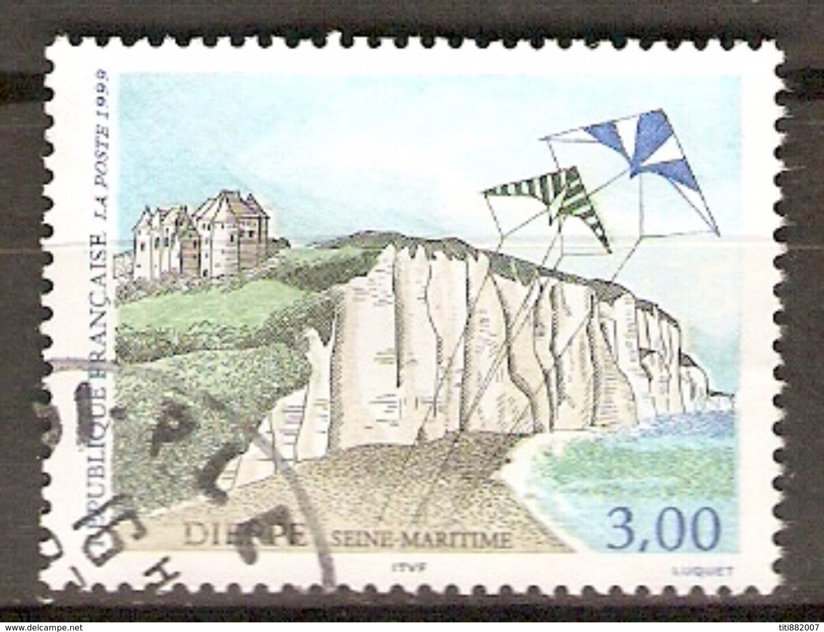 FRANCE   -   1999 .  Y&T N° 3239 Oblitéré Cachet Rond.   Falaises De Dieppe  /  Cerf-volant. - Gebraucht