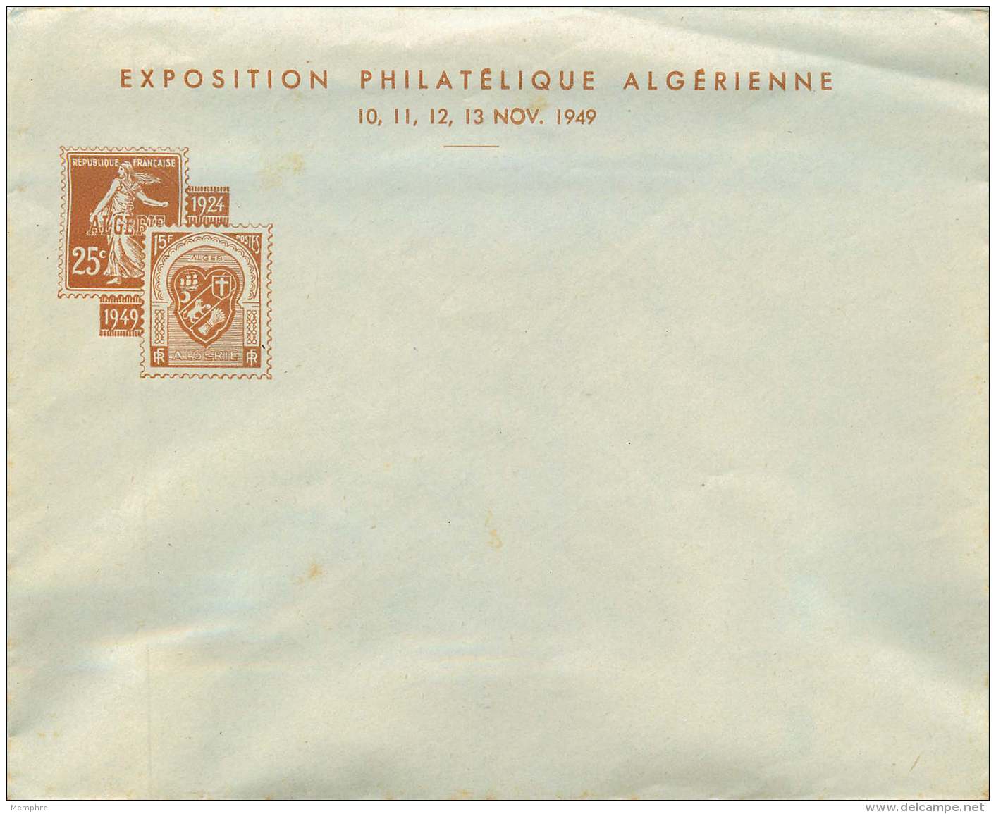 Enveloppe Non Adressée &laquo;Exposition Philatélique Algérienne 10, 11, 12, 13 Nov. 1949&raquo; - Lettres & Documents