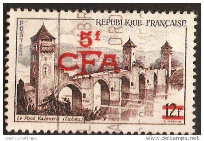 Reunion  1955 French Bridge Valentré Cahors Stamp, CFA Overprint 1 Value Used Brücke Pont De Valentré - Ponts