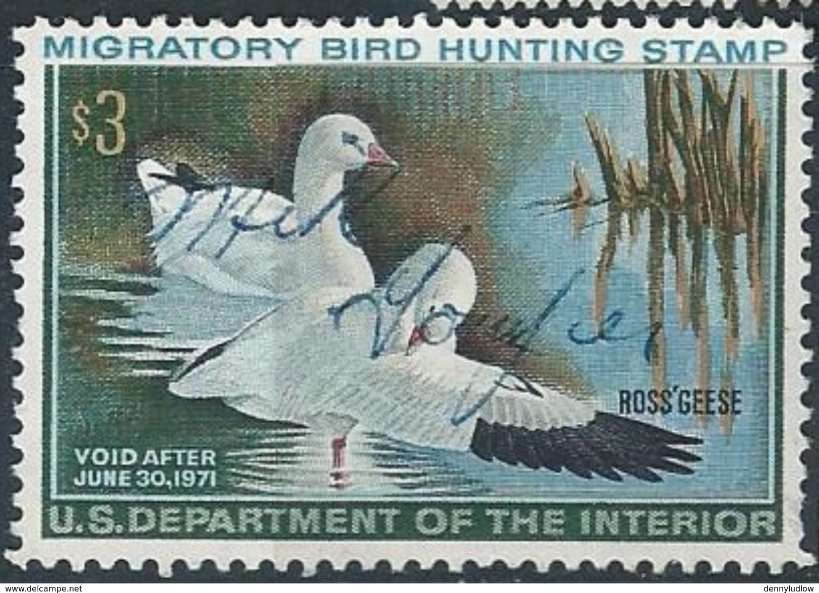 US 1970   RW37  $3   Ross Geese Hunting Stamp Used   2016 Scott Value $8 - Gänsevögel