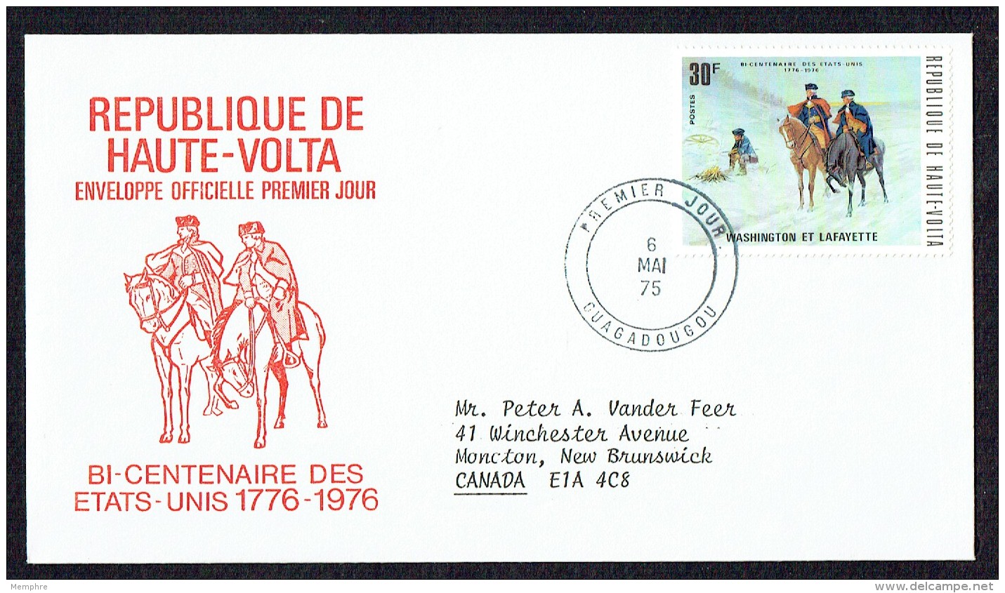 1975 BiCentenaire Des USA   Washington Et Lafayette  FDC - Haute-Volta (1958-1984)