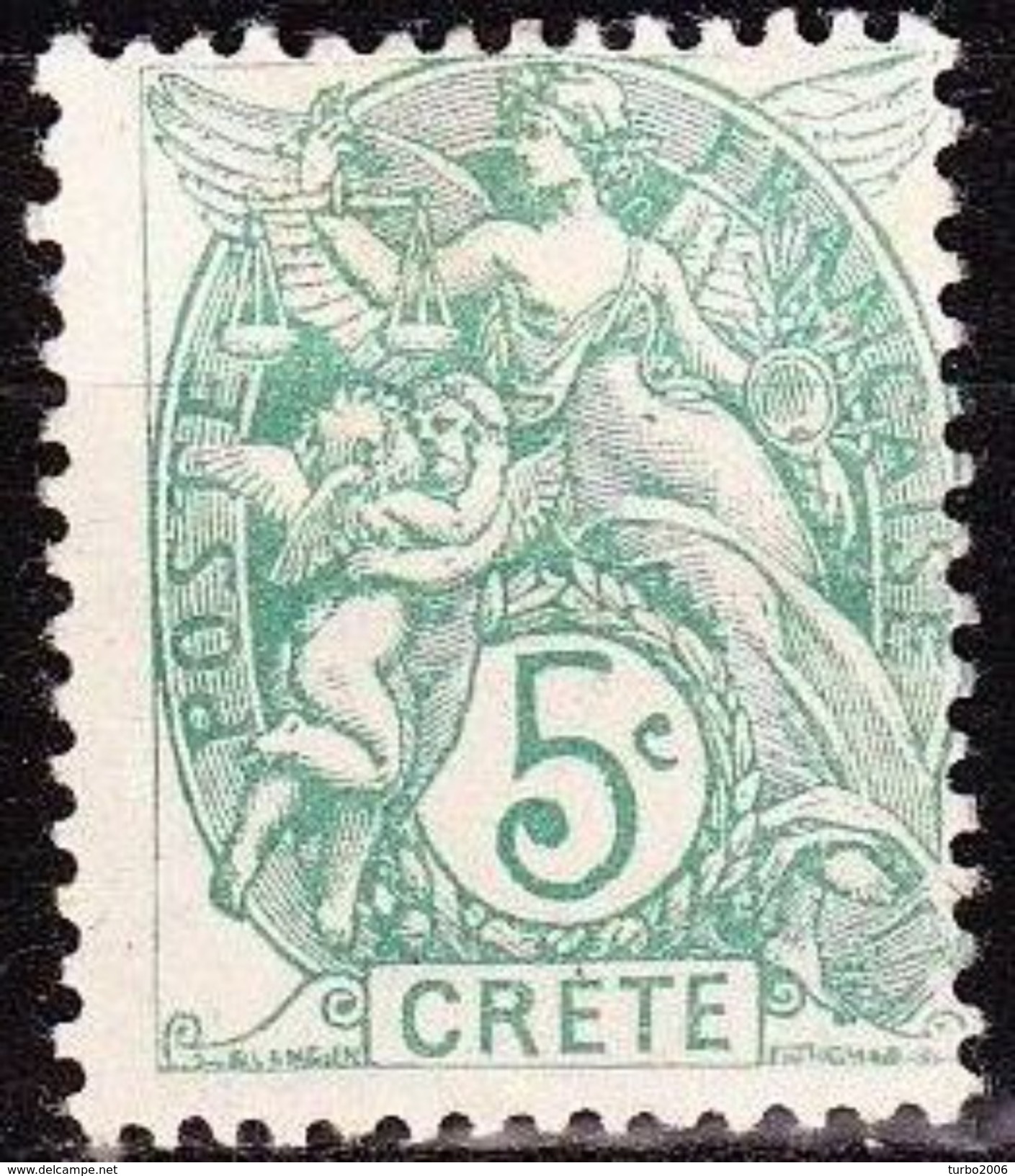 CRETE 1902  French Office : French Stamps With Inscription Crete 5 Centimes Green Vl. 5 MH - Crète