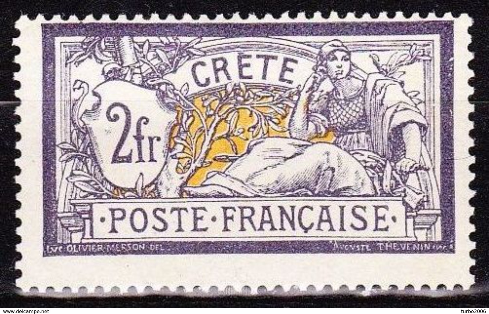 CRETE 1902  French Office : French Stamps With Inscription Crete 2 Fr Violet / Yellow Vl. 14 MH - Kreta