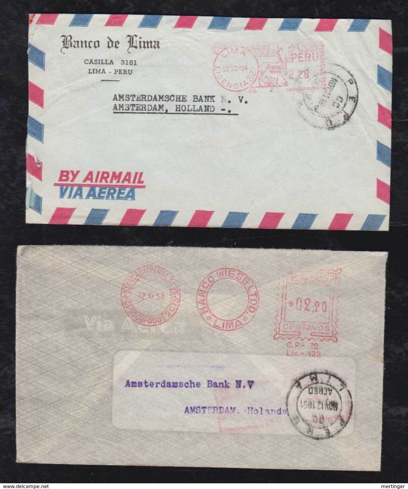 Peru 1954 2 Meter Airmail Cover LIMA To AMSTERDAM Netherlands - Peru