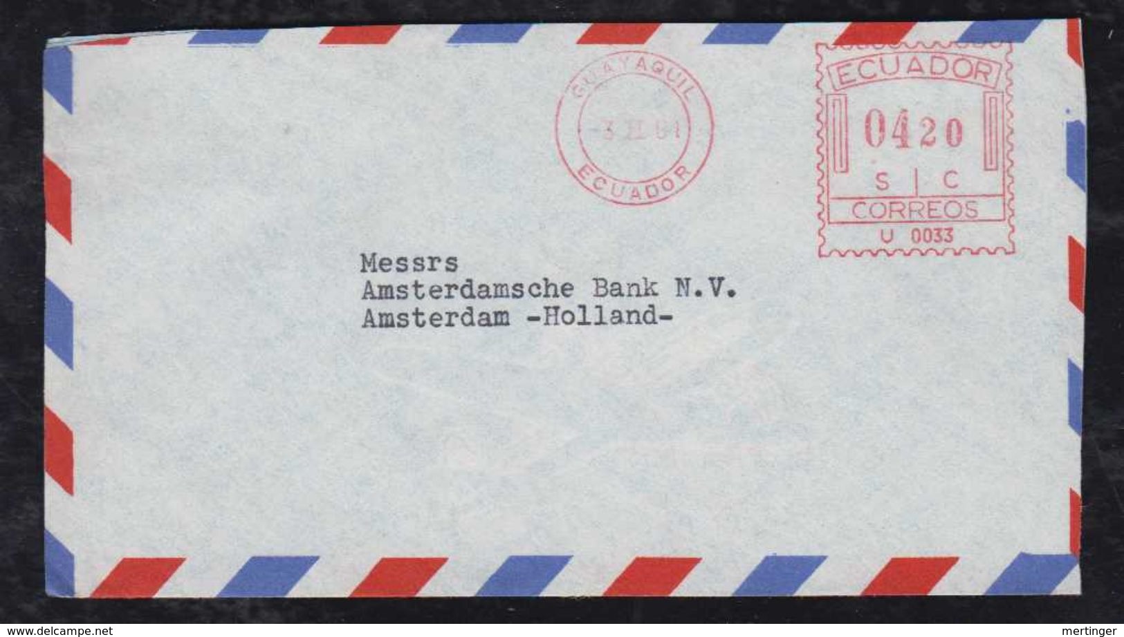 Ecuador 1961 Meter Airmail Cover GUAYAQUIL To AMSTERDAM - Ecuador