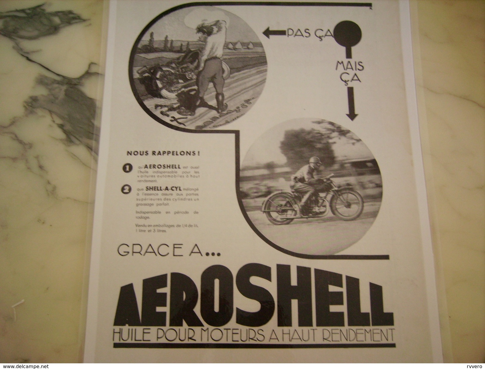 ANCIENNE PUBLICITE HUILE AEROSCHELL POUR MOTO 1933 - Motos