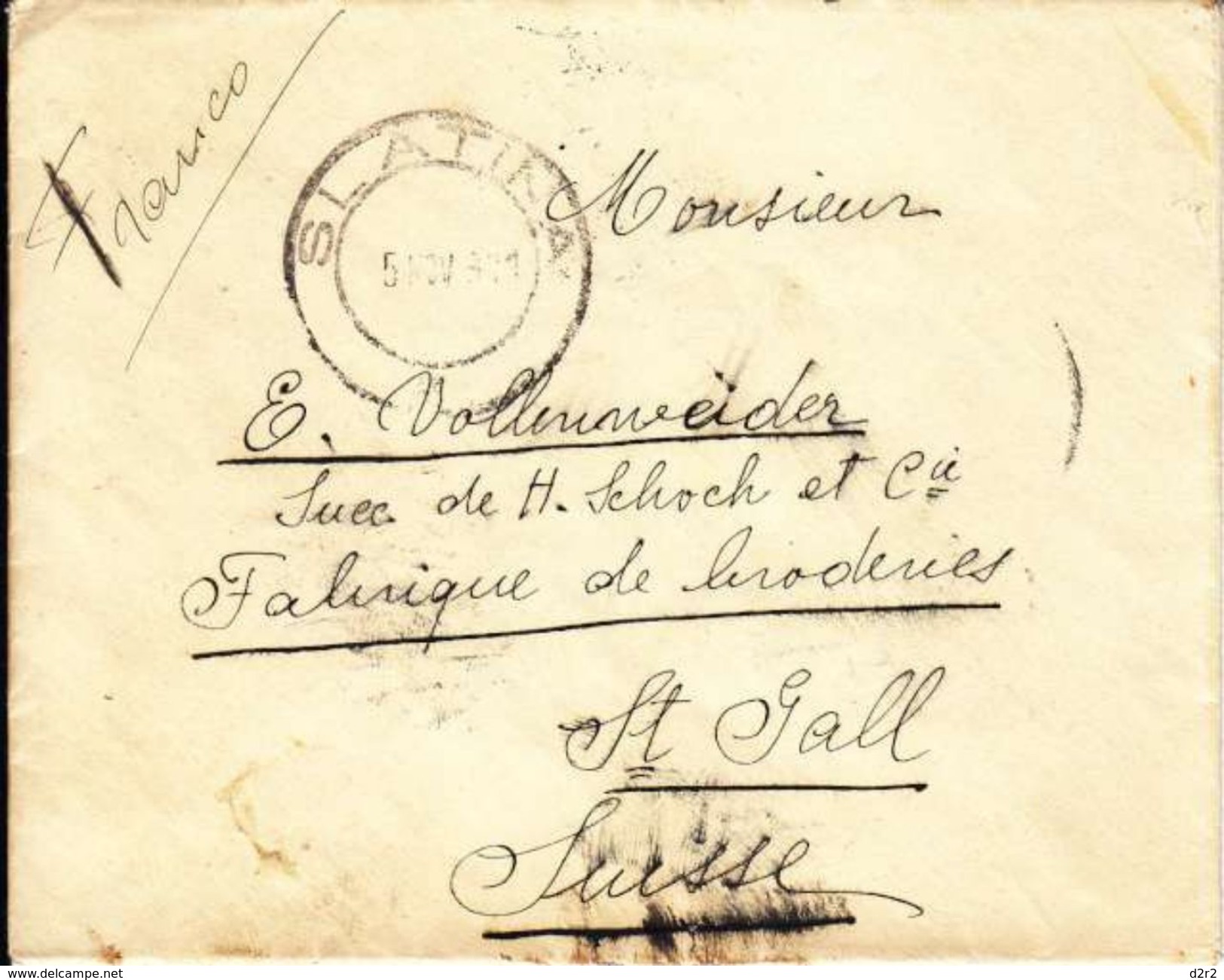 LETTRE POUR LA SUISSE - BRODERIES DE ST-GALL - 7.11.1911 - Lettres & Documents