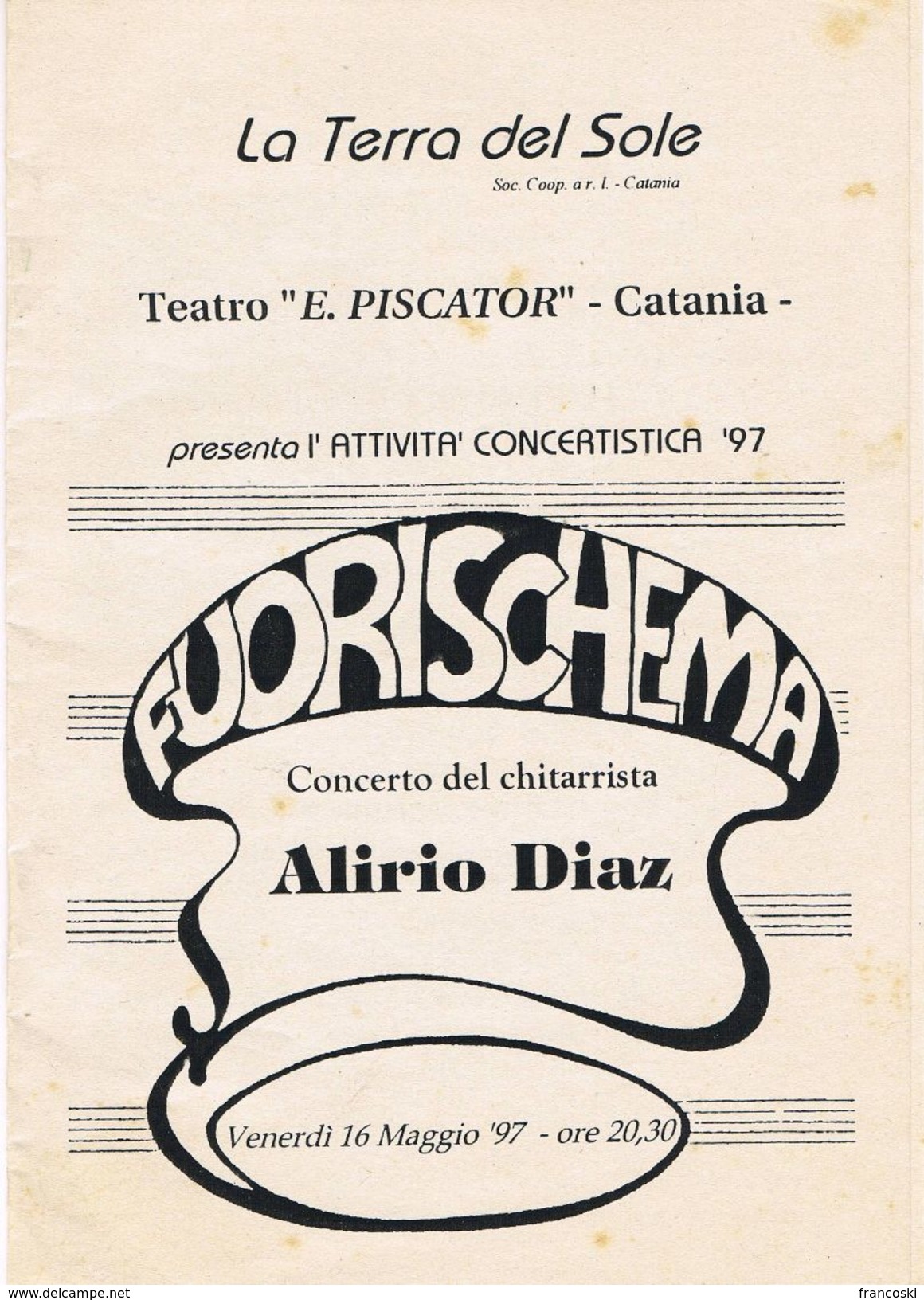 Catania 1997 Teatro E.PISCATOR Alirio DIAZ  Depliant- - Programmi