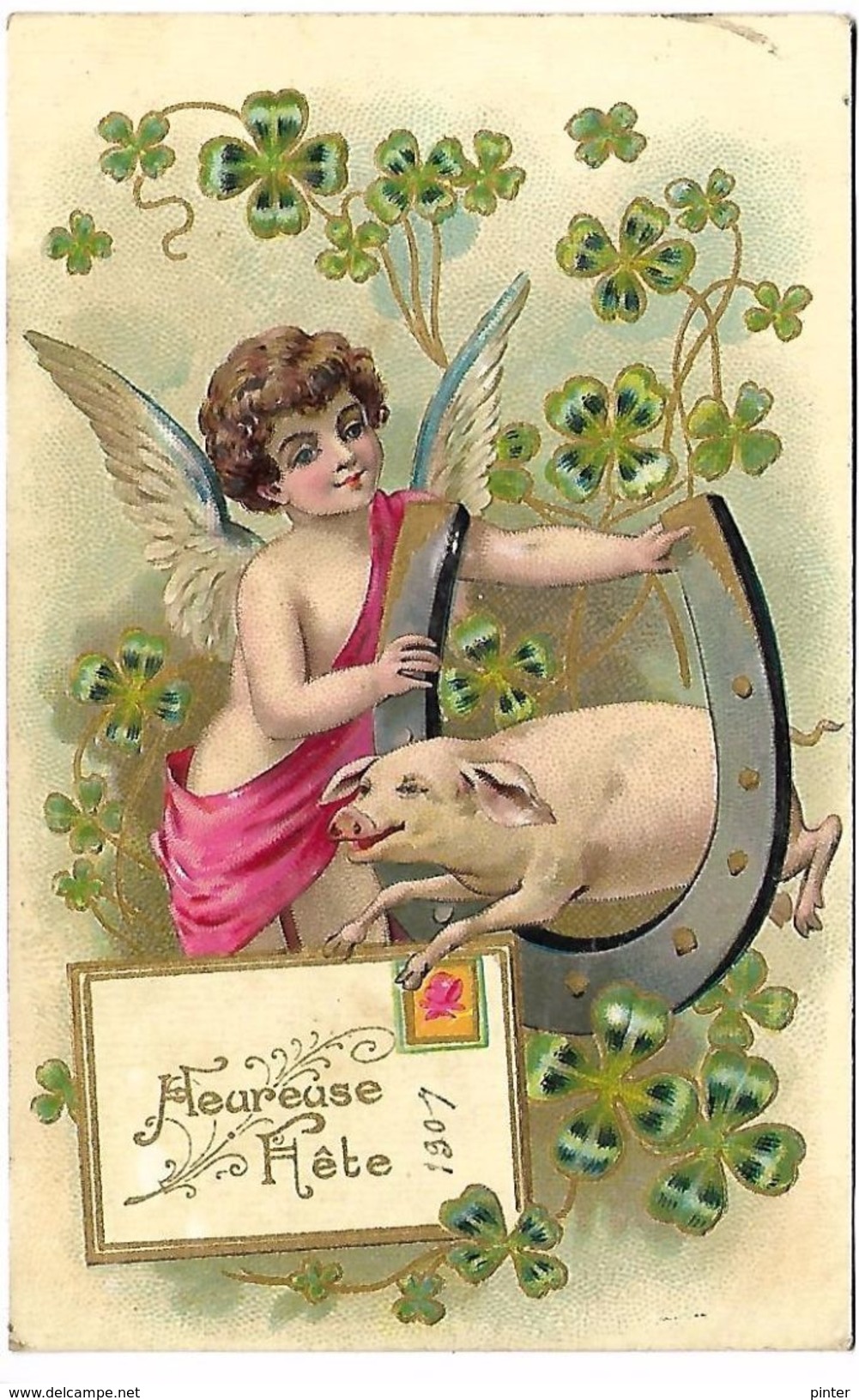 ANGE Et COCHON - Heureuse Fête - Carte Gaufrée - Anges