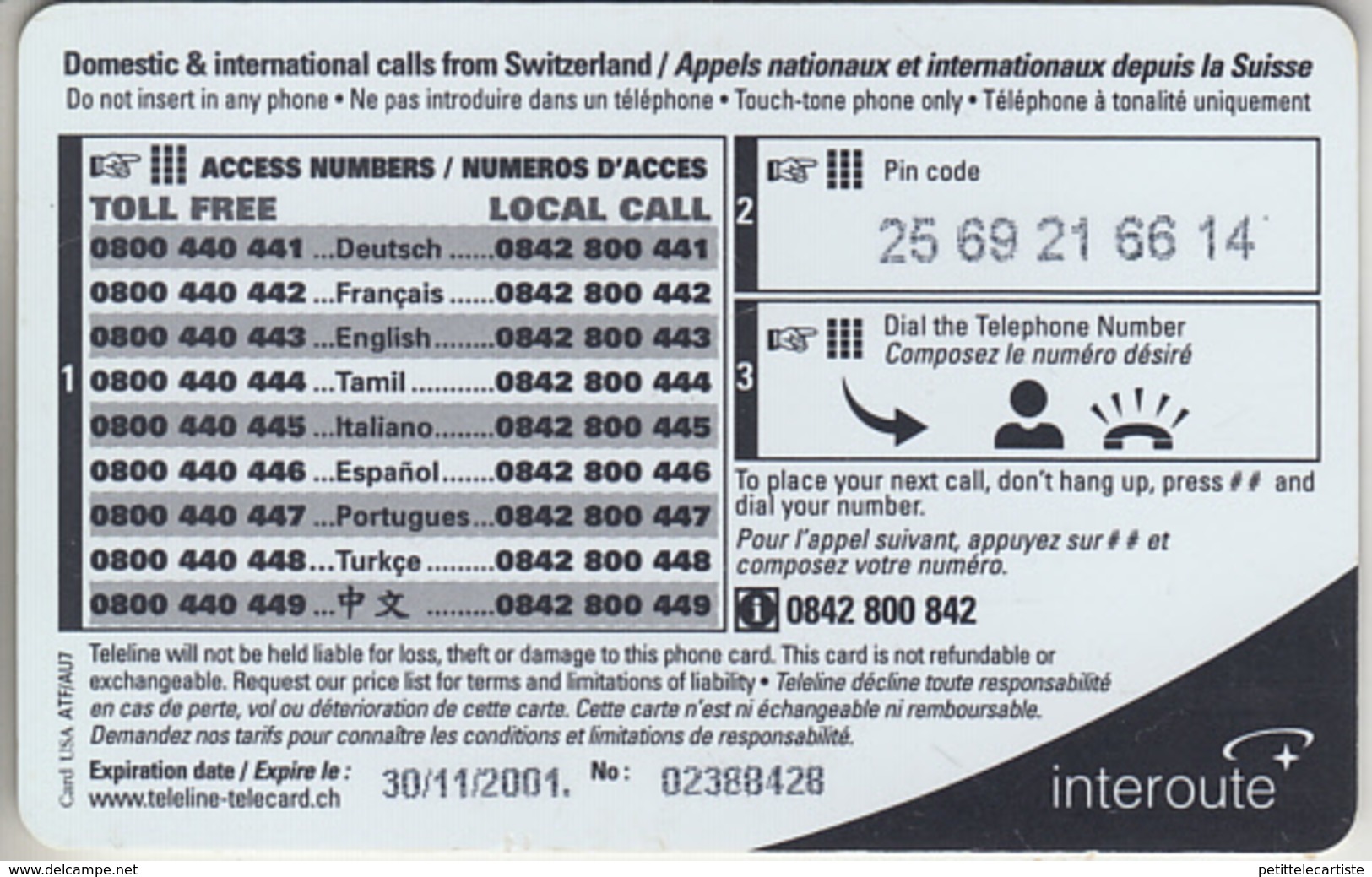 SWITZERLAND - PHONE CARD - TAXCARD SUISSE ***   PRÉPAID CARD - TELELINE  *** - Svizzera