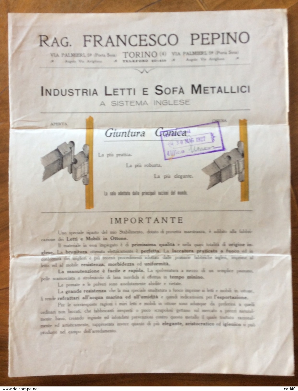 LETTI E SOFA' METALLICI INDUSTRIA FRANCESCO PEPINO TORINO  CATALOGO ILLUSTRATO  DEL 1927  RR - Altri & Non Classificati