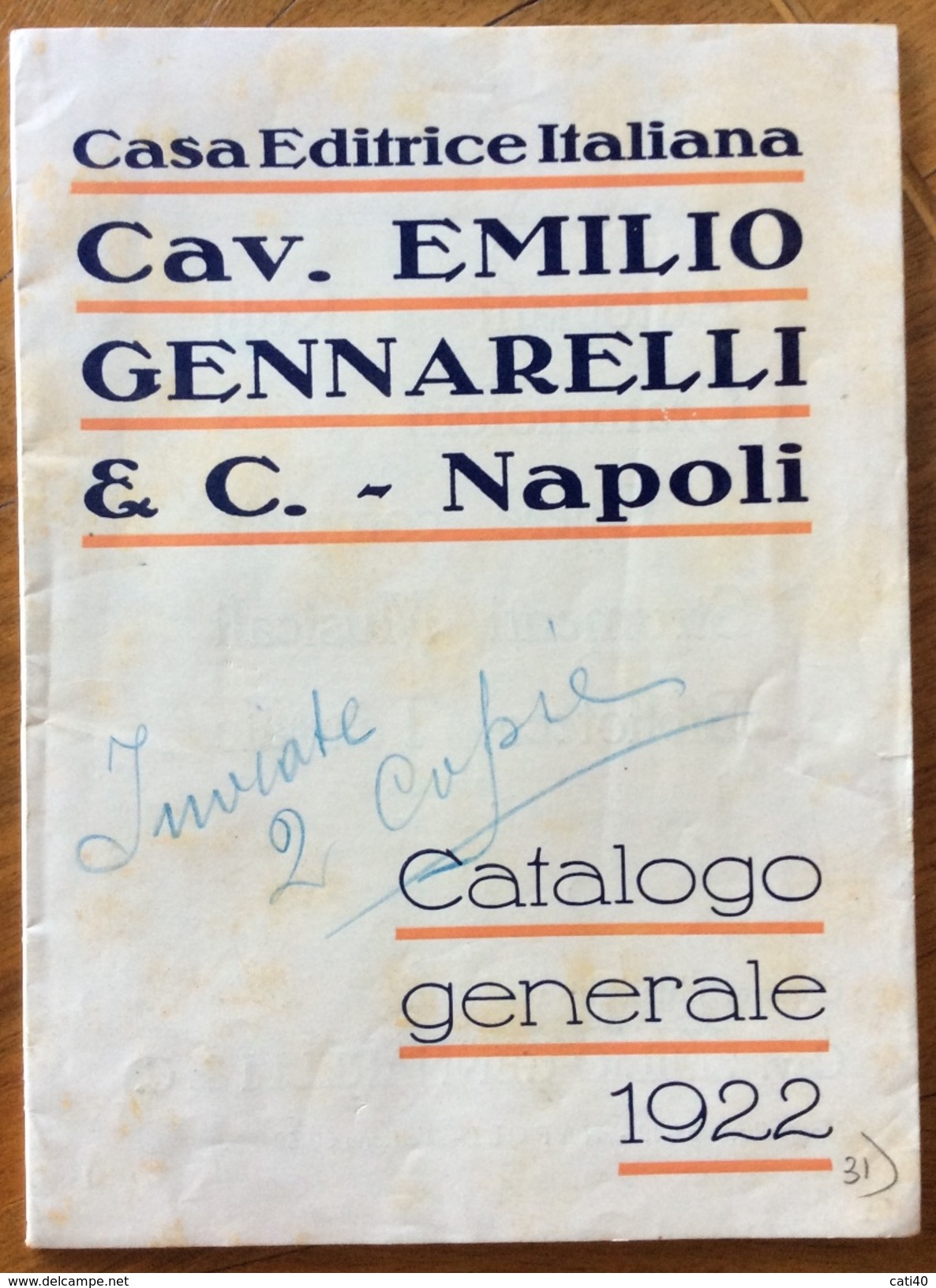 CATALOGO PUBBLICITARIO 1922  CASA EDITRICE ITALIANA EMILIO GENNARELLI & C. NAPOLI - Altri & Non Classificati