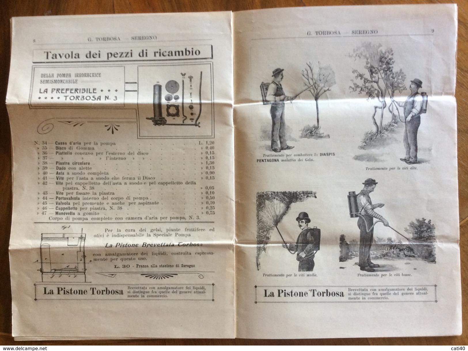 CATALOGO PUBBLICITARIO ILLUSTRATO DEL 1907 G.TORBOSA SEREGNO  POMPE IRRORATRICI BREVETTATE  CON LISTINO PREZZI - Altri & Non Classificati