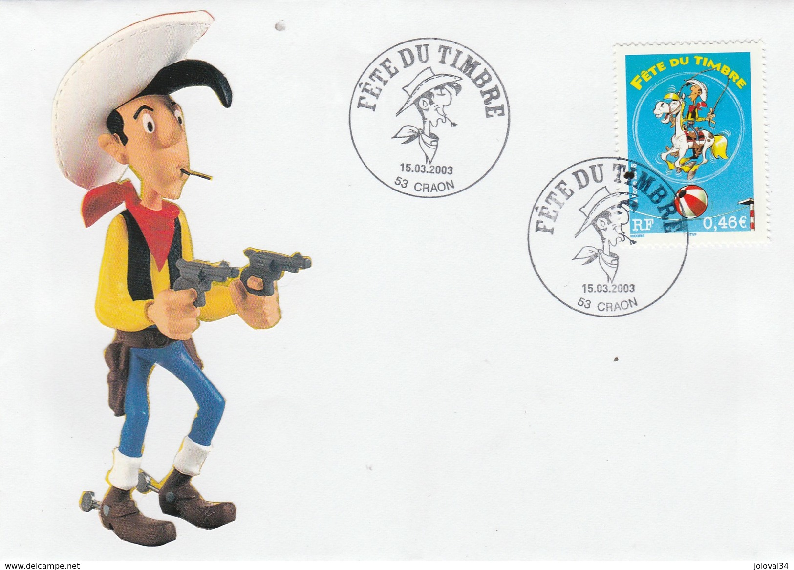 Yvert 3546 LUCKY LUKE FDC  Fête Du Timbre CRAON Mayenne 15/3/2003 - Bande Dessinée - Collage - 2000-2009