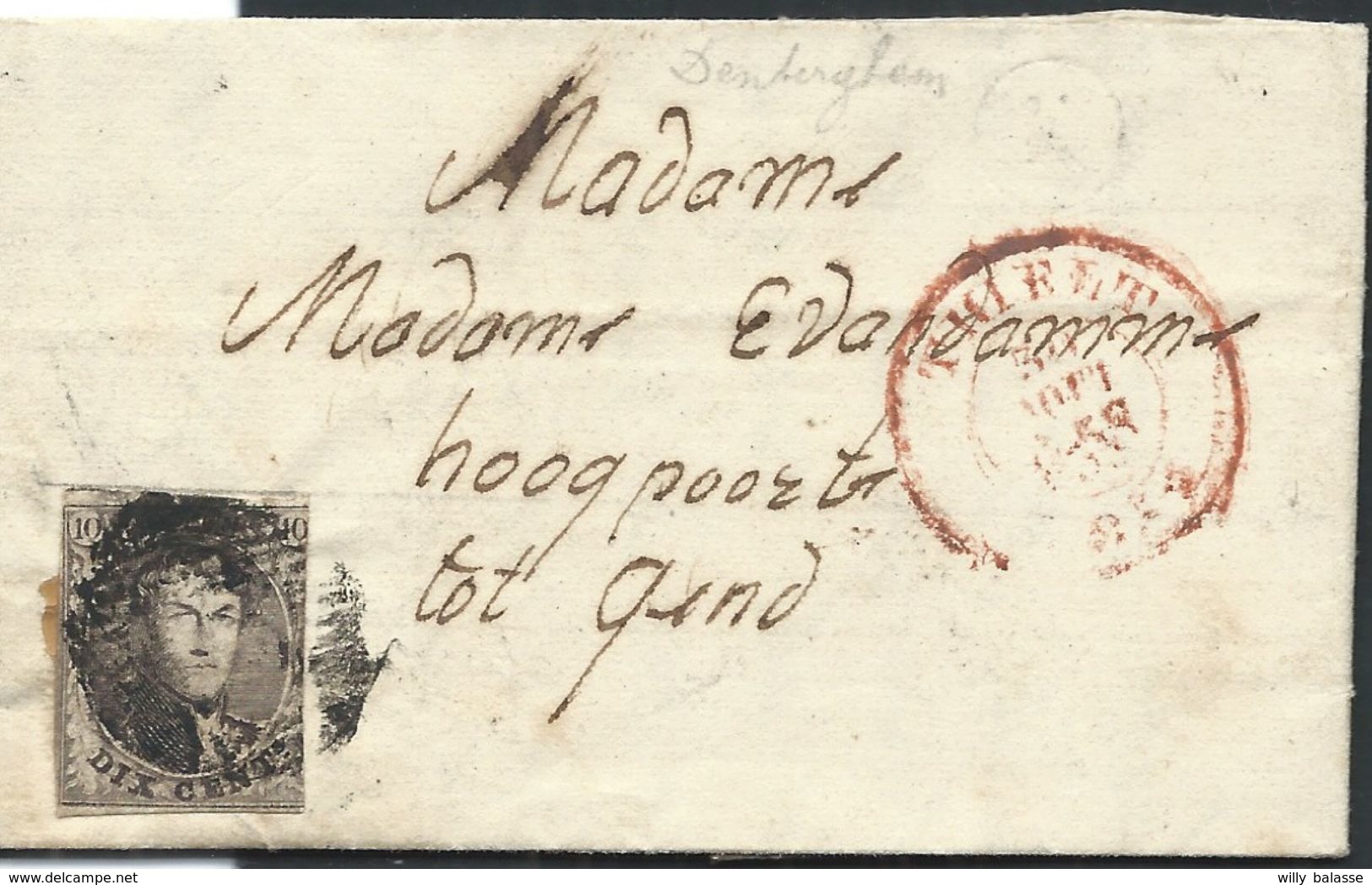 L Affr N°6 De THIELT/1853 + Boîte Rurale K De Denterghem Pour Gand - 1851-1857 Médaillons (6/8)