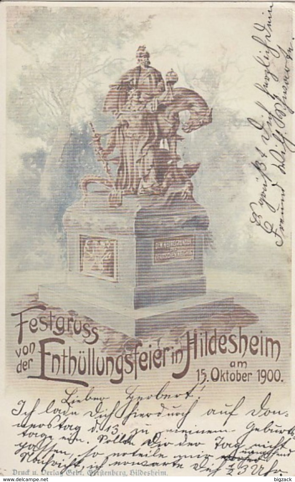 AK Festgruss Von Der Enthüllungsfeier In Hildesheim Am 15.10.1900 Gelaufen - Hildesheim