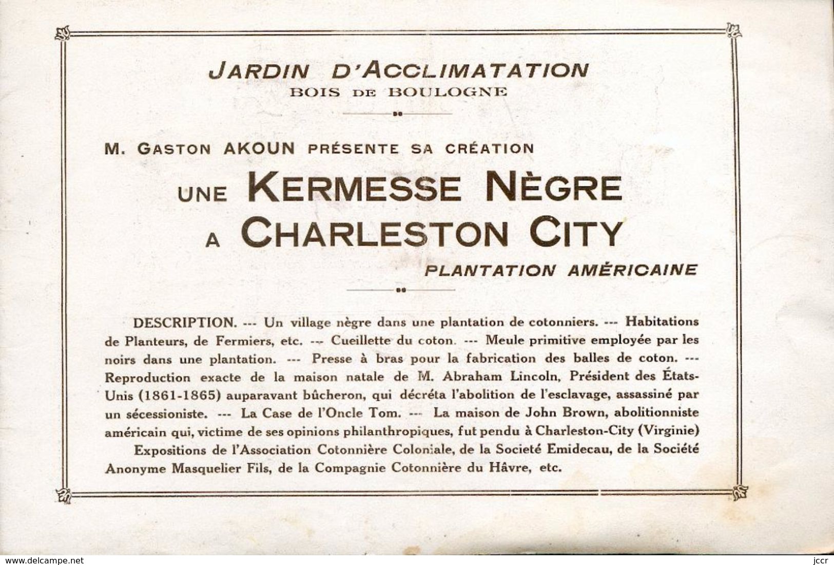 Jardin D'Acclimatation/Bois De Boulogne - Charleston-City/Kermesse Nègre/Plantation Américaine - Programme - 1927 - Programs