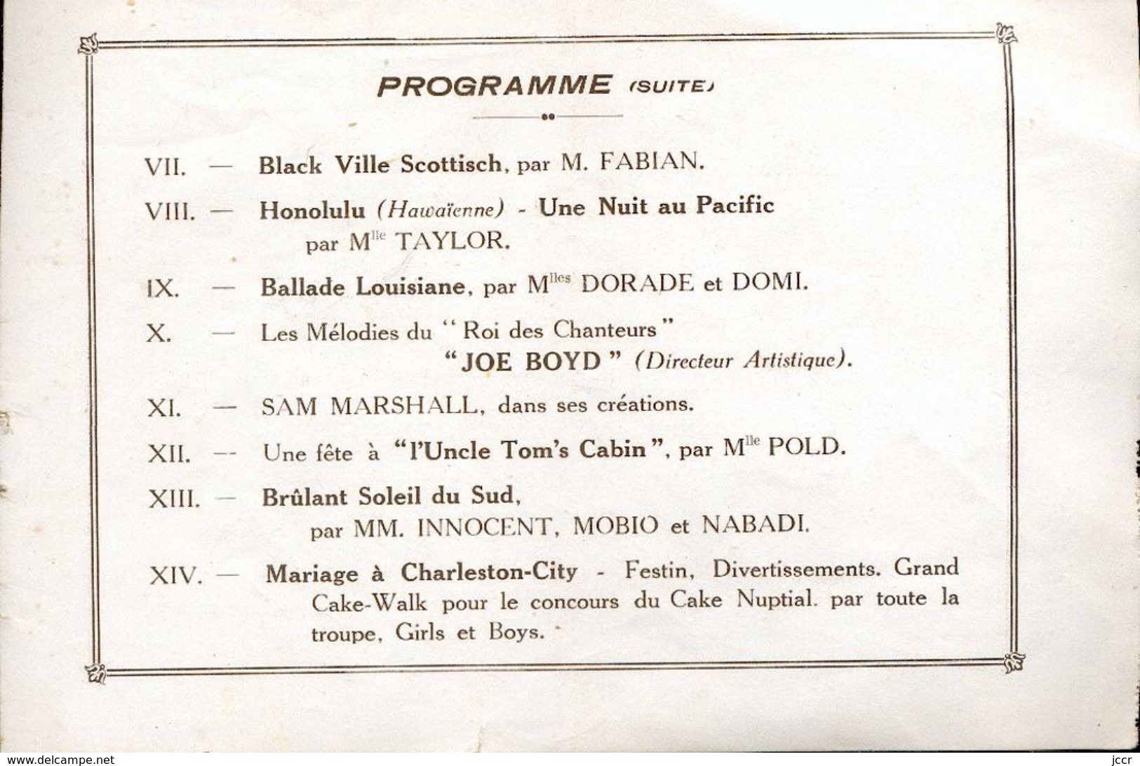 Jardin d'Acclimatation/Bois de Boulogne - Charleston-City/Kermesse Nègre/Plantation Américaine - Programme - 1927