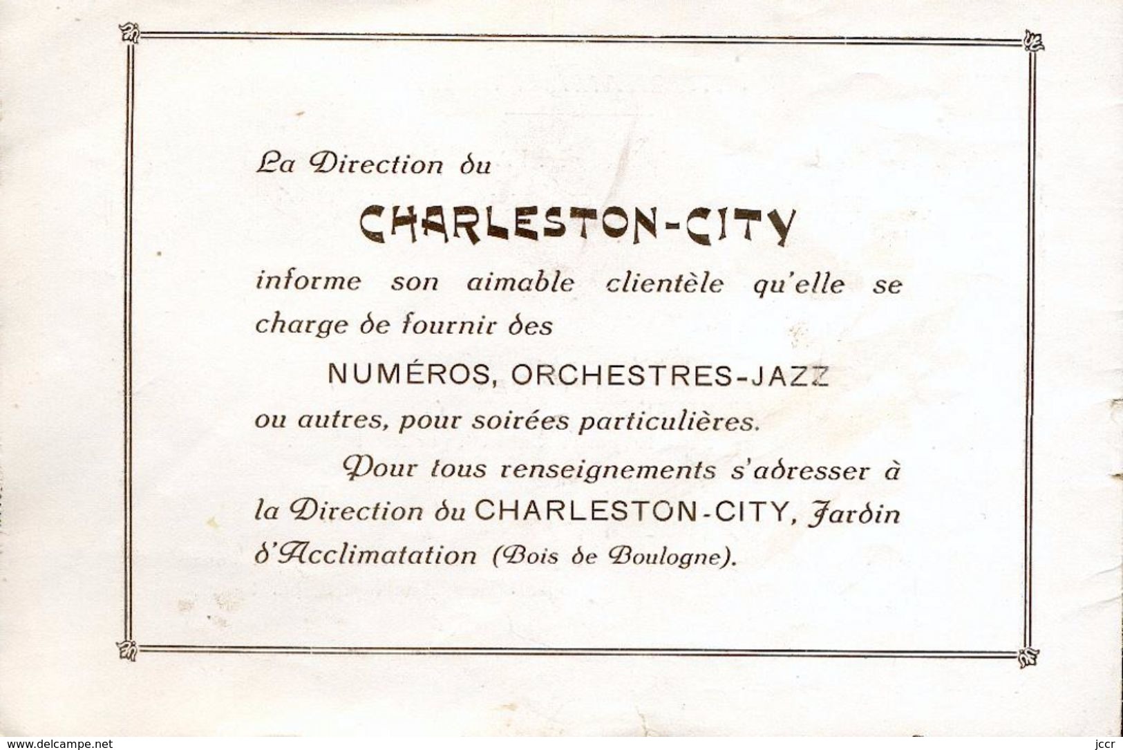 Jardin d'Acclimatation/Bois de Boulogne - Charleston-City/Kermesse Nègre/Plantation Américaine - Programme - 1927