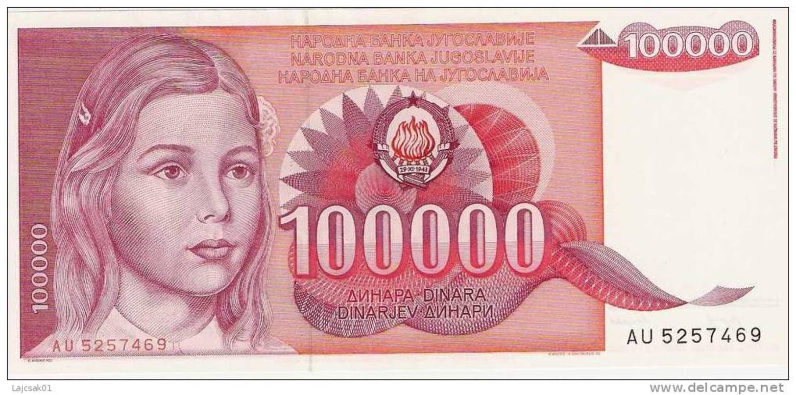 Yugoslavia 100.000 Dinara 1989. AUNC P-97 - Yougoslavie