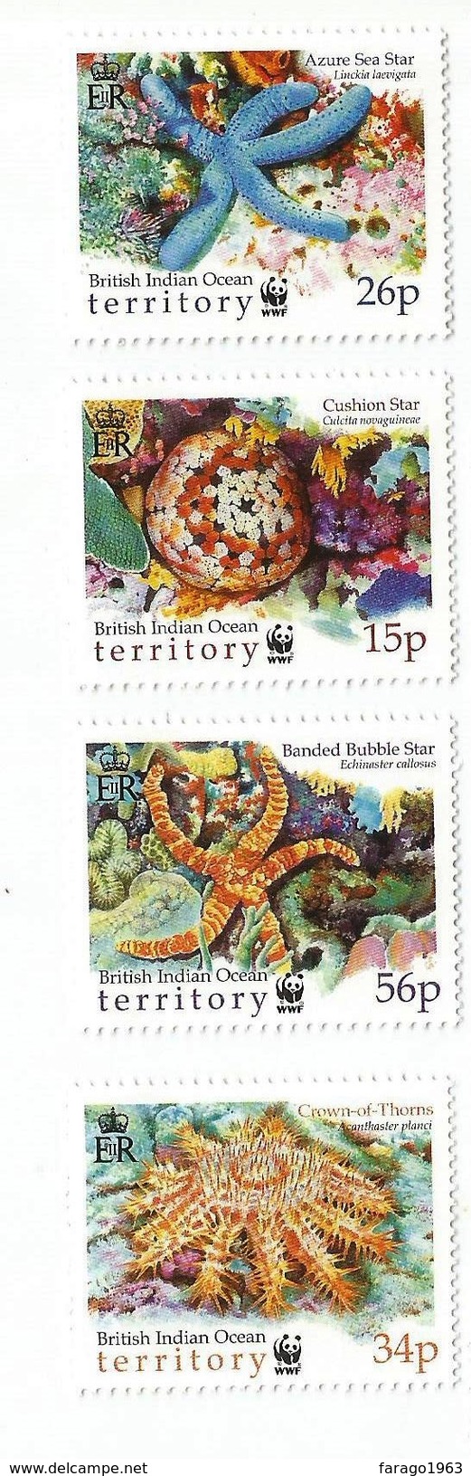 2001 British Indian Ocean Territory WWF Starfish Marine Life  Complete Set Of 4  MNH - Territorio Británico Del Océano Índico