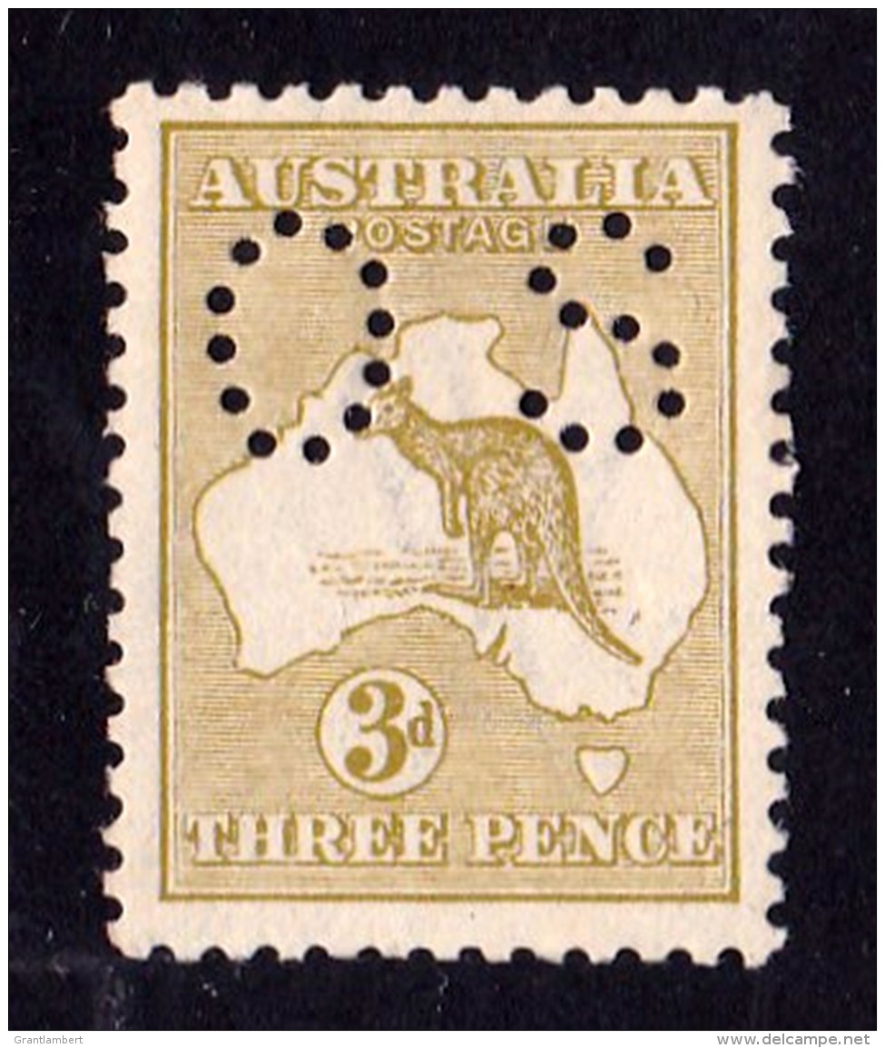 Australia 1915 Kangaroo 3d Olive 3rd Wmk Die 1 Perf OS MNH - Mint Stamps