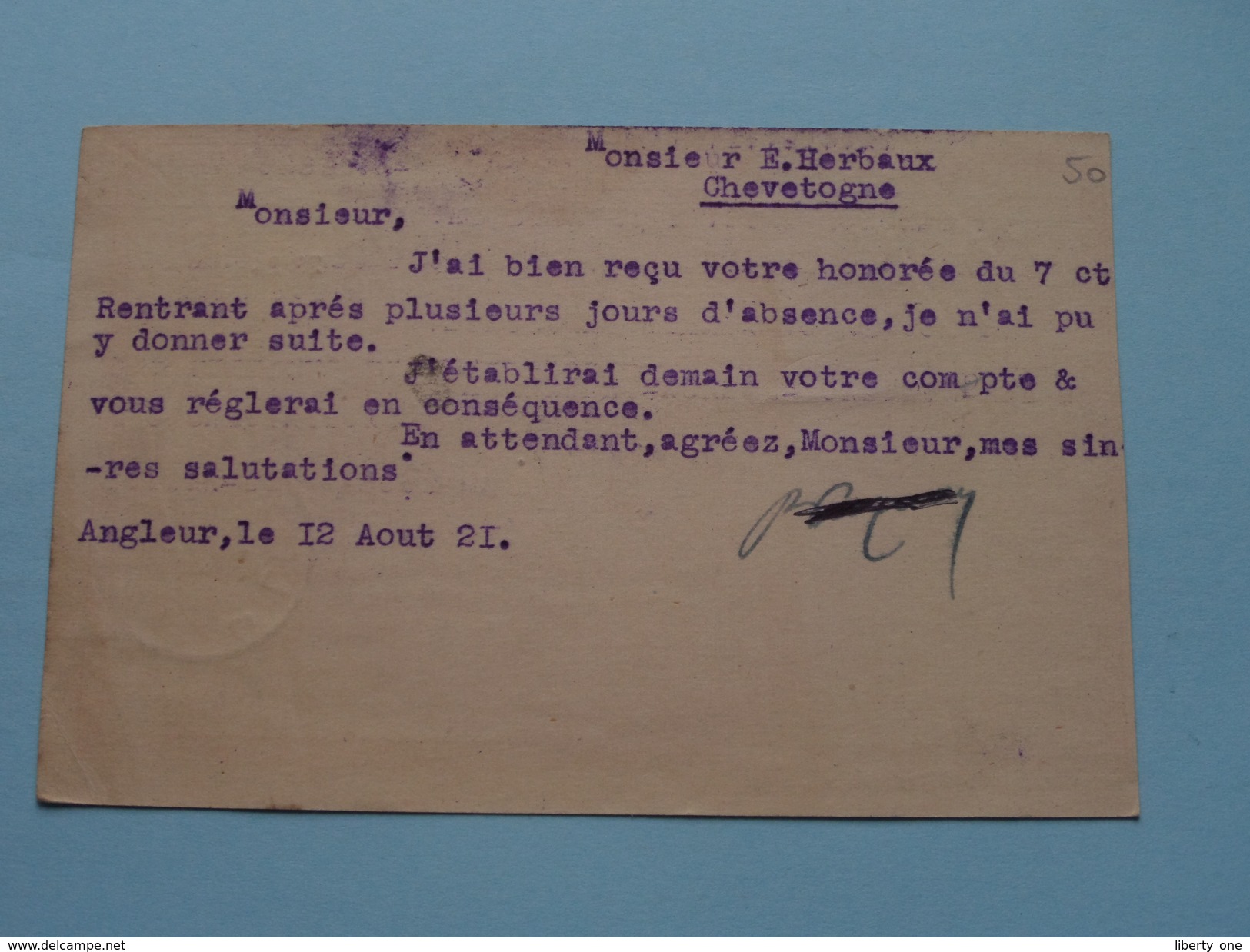 Briefkaart Paquay Angleur Liège > CHEVETOGNE () 1921 ( Zie Foto Details / Tekst ) !! - Staden