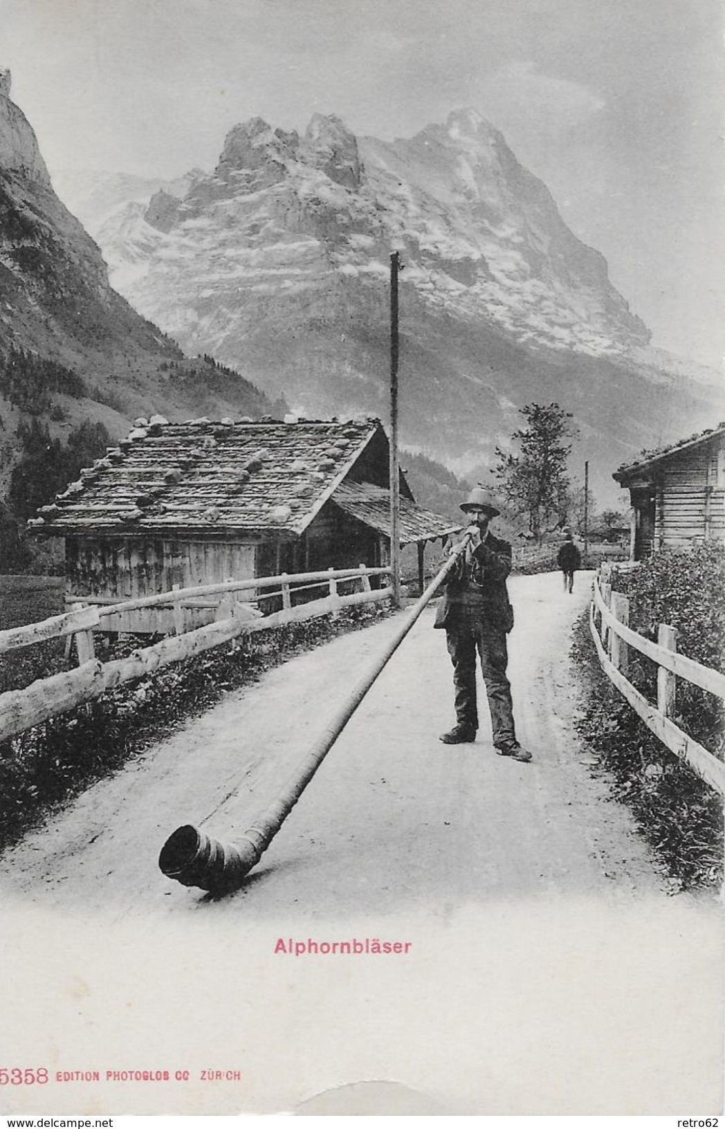 GRINDELWALD &rarr;  Alphornbläser, Lichtdruck Ca.1910 - Grindelwald