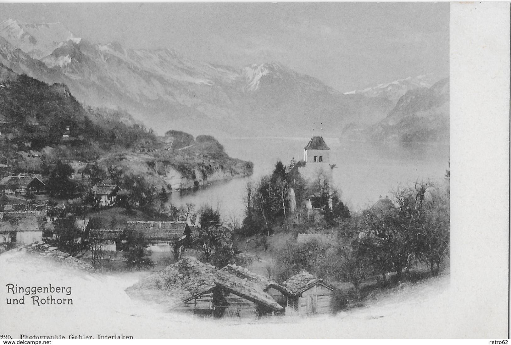 RINGGENBERG &rarr; Dorfpartie Am See Mit Dem Rothorn, Alter Lichtdruck Ca.1900 - Ringgenberg